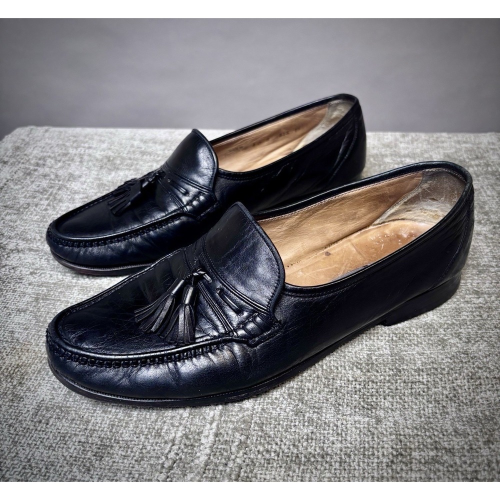 Handcrafted BALLY of Switzerland Men's Black Leather Tassel Loafers Size 10M
